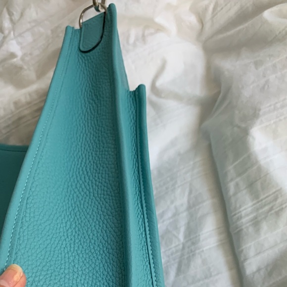 Authentic Hermes Evelyne Blue Atoll BAG Crossbody Strap GM Clemence Leather - Picture 13 of 16